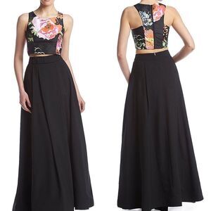 Sequin Hearts Two-Piece Sleeveless Floral Gown-BLACK